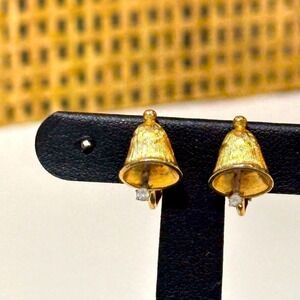 Avon Christmas Bell Earrings Delicate Holiday Dainty Gold Tone Vintage Clip Ons